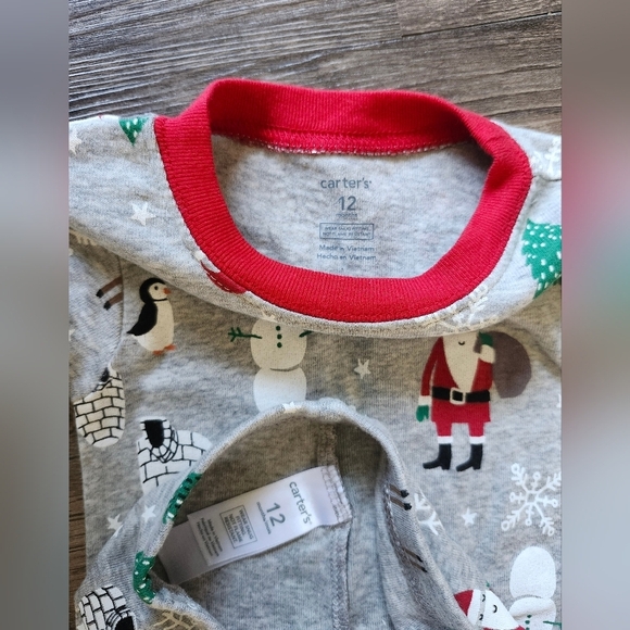 Carter's Kids Christmas Holiday 12 Month Pajamas - Red and Gray - Picture 3 of 3